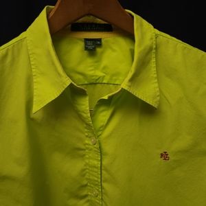 LAUREN RALPH LAUREN Florescent yellow button shirt women's Medium